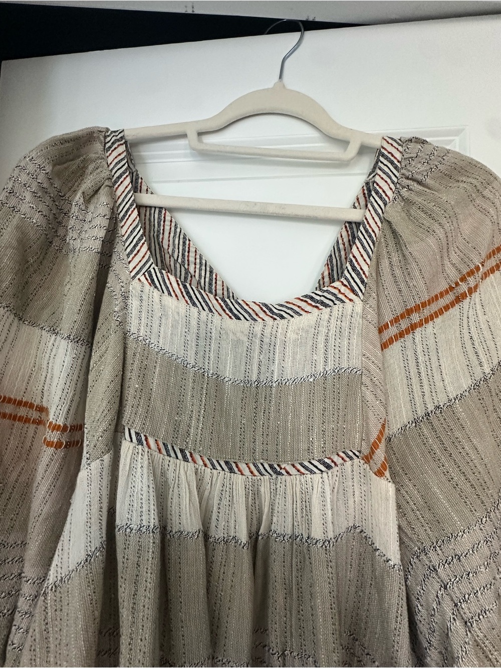 Free People Beige Striped Square Neck Tiered Mini Dress - Picture 4 of 5